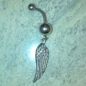 Stainless Steel 1” ANGEL WING BELLY RING. Surgical steel belly bar insert.